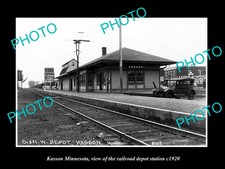 OLD LARGE HISTORIC PHOTO OF KASSON MINNESOTA, THE RAILROAD DEPOT STATION c1920