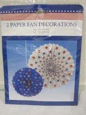 Patriotic 4th of July (2) Hanging Paper Fan Decorations Decor