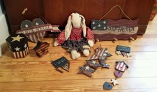 LOT 9 patriotic 4th fourth of July decoration decor wood star doll Flag wooden