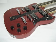  6/12 String Electric Double Neck Guitar with Padded Gig Bag, Red