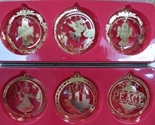 Lot of 6 Solid Brass CHRISTMAS TREE ORNAMENTS in Box