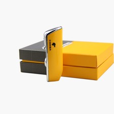 COHIBA Yellow Metal 3 TORCH JET FLAME CIGAR CIGARETTE LIGHTER With PUNCH 