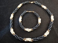 Tiffany & Co. Black & White Seed Pearl 14K Yellow Gold Necklace and Bracelet Set
