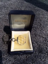 Swarovski Crystal Key Ring, T initial, crystal blue background, golden T 