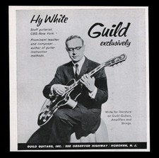 1958 Hy White photo Guild electric guitar vintage print ad