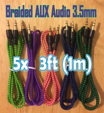 5x LOT 3.5mm 3ft BRAIDED 1M New AUXILIARY Male Audio Cable AUX Bundle Cords Nice