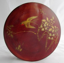 VINTAGE CHINESE or JAPANESE RED LACQUER PAPERMACHE JEWELRY BOX FINE CHINOISERIE 
