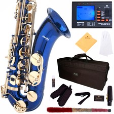 MENDINI BLUE LACQUERED TENOR SAXOPHONE SAX W/ TUNER, CASE, CAREKIT