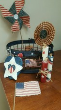 Lot~6 Primitive Americana FLAG Basket STAR FiReCRaCKer SIGN WOOD Patriotic 