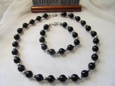 Vintage Tiffany & Co. Black Onyx & Sterling Silver Bead Choker Necklace~Bracelet