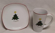 Fitz & Floyd Merry Christmas Dessert Plate & Mug Set Christmas Tree Design