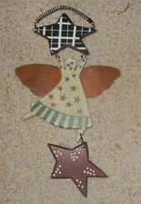 PRIMITIVE WOOD STARS ANGEL CHRISTMAS DECORATION ORNAMENT 