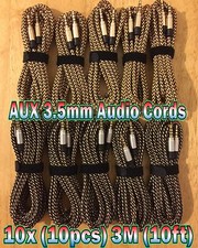 10x LOT 10ft (3M) BRAIDED AUXILIARY 3.5mm Audio Cables Cords AUX Bundle Metallic