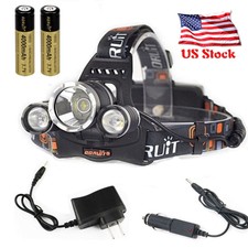 CREE 12000 Lumen Headlamp XM-L 3 x T6 LED Headlight 18650 Battery Light Charger 