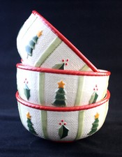 Set of 3 Christmas Tree Bowls by Fitz & Floyd Timberline Red Green Holiday Table