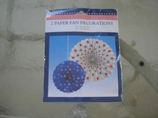 Patriotic Forth of July Paper Fan Decorations - set of 2 Stars and Stripes
