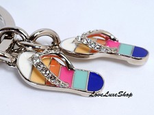 COACH Pave Crystal Legacy Flip Flop Sandal Key Ring Chain FOB Purse Charm Summer