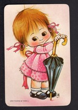 Vintage Swap Card - Cute Girl with Umbrella  (BLANK BACK)