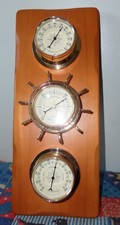 SPRINGFIELD SHIP WHEEL WALL WOOD WEATHER STATION BAROMETER THERMOMETER 