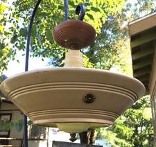 Vintage Art Deco Metal And Milk Glass Shade Hanging  Light Fixture WORKS