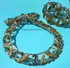 Tiffany & Co. 18kt Yellow Gold, Silver & Garnet Necklace & Bracelet Suite