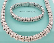 TIFFANY & CO 11.25 ct 18k Gold Diamond Open Basket Weave Necklace & Bracelet Set