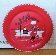 Vintage 1950s Mid Century Modern Backyard BBQ Metal Lithographed Tray 19" 