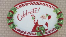 Fitz and Floyd Candy Cane Santa Sentiment Tray New in box