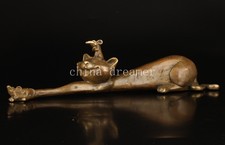 VINTAGE ORIENTAL LIVELY BRONZE STATUE CAT MOUSE FIGURINE COLLECTION GIFT OLD ASI