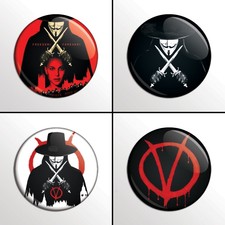 4-Piece V FOR VENDETTA 1” Pinback Buttons / Pins / Badges Set