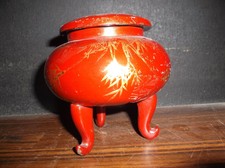 japan lacquer cinnabar box  unique small round shape with legs  