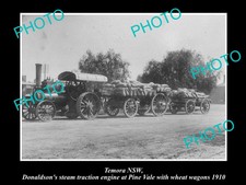 OLD LARGE HISTORICAL PHOTO OF TEMORA NSW, STEAM TRACTOR WITH WHEAT WAGONS 1910
