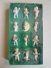 Vintage Box Of 12 Mini Hanging Angel Ornaments Decorations Holiday 