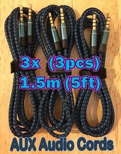 3x Lot 3pc BLUE 3.5mm 5ft BRAIDED 1.5M AUXILIARY Male 2 Male Audio Cable AUX MIX