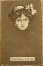 1910 Art Nouveau, Artist-Signed Postcard - Woman's Face