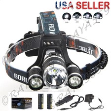 Boruit 10000Lm 3XXML T6+2R5 LED Headlamp Head Light Torch USB 18650 Car Charger 