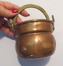 Vintage Handmade Small  Copper Pot Cauldron Kettle Vase with brass Handle