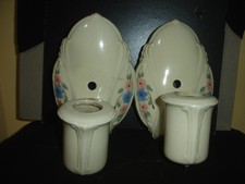 Vintage Art Deco Nouveau Pair Porcelain Wall Sconces Floral Bathroom Lamp Light