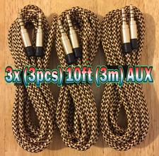 3x 3pcs 10ft (3M) GOLD Braided AUXILIARY 3.5mm Audio Cable Cords AUX Bundle LOT