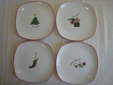 Fitz & Floyd Happy Holidays Porcelain Christmas Snack Dessert Plates Set of 4 