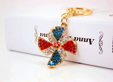 Rhinestone bling crystal windmill Stylish charm Car Purse Key chain ring Finder