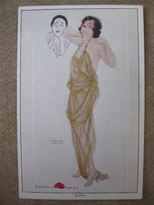 Signed RAPHAEL KIRCHNER ART DECO POSTCARD Woman with Clown "SLOTH"