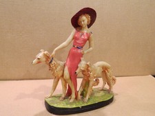 Lady & 2 Wolfhounds Statue A Santini Italy Mixed Material Vintage