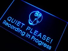 m096-b Recording in Progress Quiet Please Neon Sign