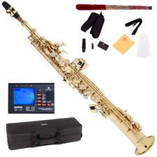 NEW GOLD LACQUER Bb SOPRANO SAXOPHONE SAX PACK + TUNER