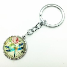 Dragonfly+flower Metal Strap Keyring Keychain Key Fob Chain Ring Gift 