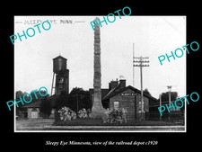 OLD LARGE HISTORIC PHOTO OF SLEEPY EYE MINNESOTA, RAILROAD DEPOT STATION c1920