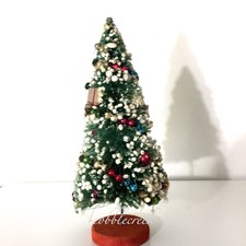 Vtg Brush Tree Japan Christmas Tree 9" Mercury Glass Garland Ornaments Snow 