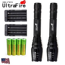 2X Police 5000 Lumens Led Flashlight 18650 Cree T6 XML Torch +Battery + Charger 