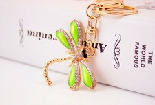 Rhinestone crystal bling dragonfly Stylish charm Car Purse Key chain ring Finder